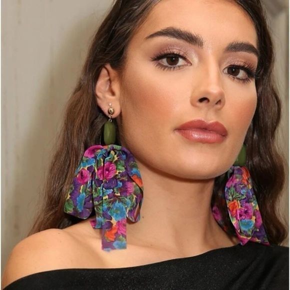 Jewelry - Flower Pattern Scarf Charm Drop Earrings- NWT